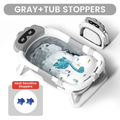 Foldable Baby Bathtub with Soft Cushion Dinosaur Pattern Non Slip Feet Sturdy - product view 1