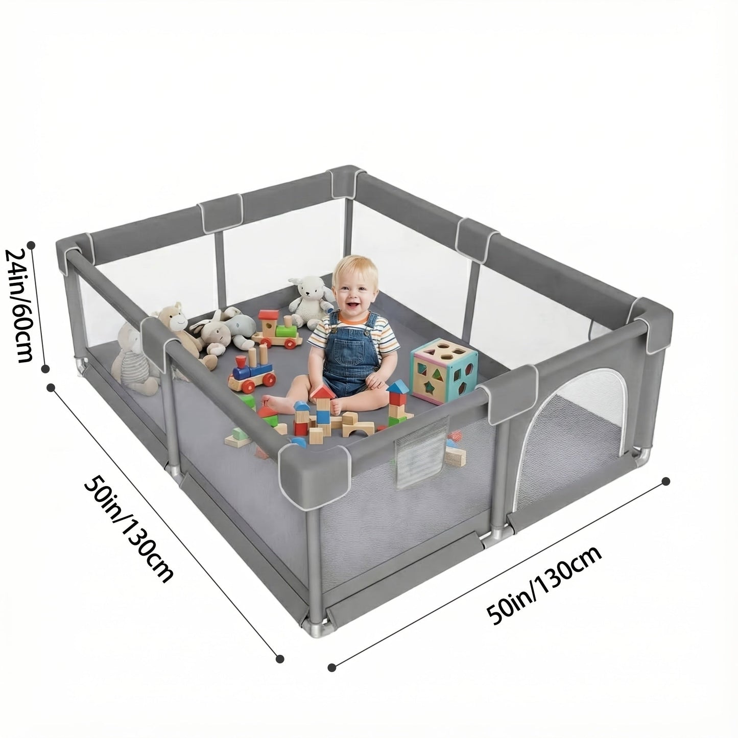 Baby Playpen shown in the Grey, 50"X50" option