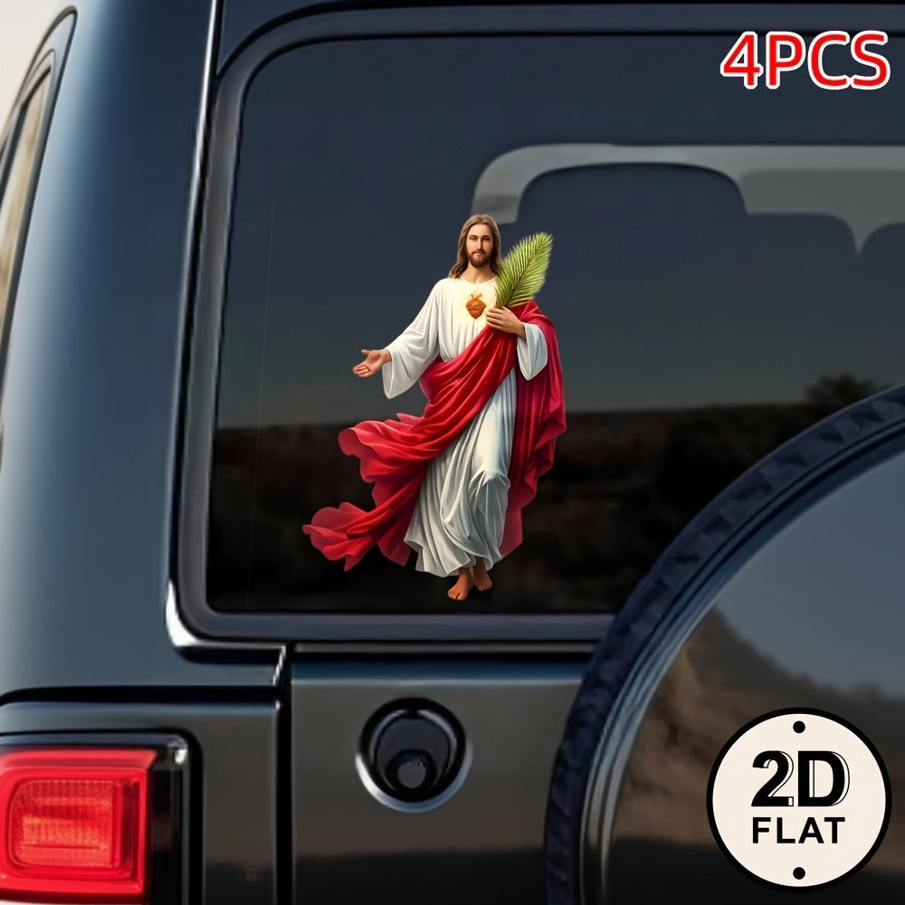Funny Car Stickers 4PCS Set - Vinyl Window & Bumper Decals, Humorous White Robe Figure Design for Car Windows, Laptops & Outdoor Surfaces
