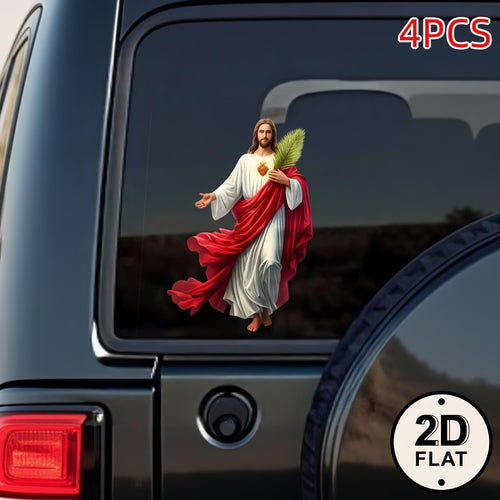 Funny Car Stickers 4PCS Set - Vinyl Window & Bumper Decals, Humorous White Robe Figure Design for Car Windows, Laptops & Outdoor Surfaces