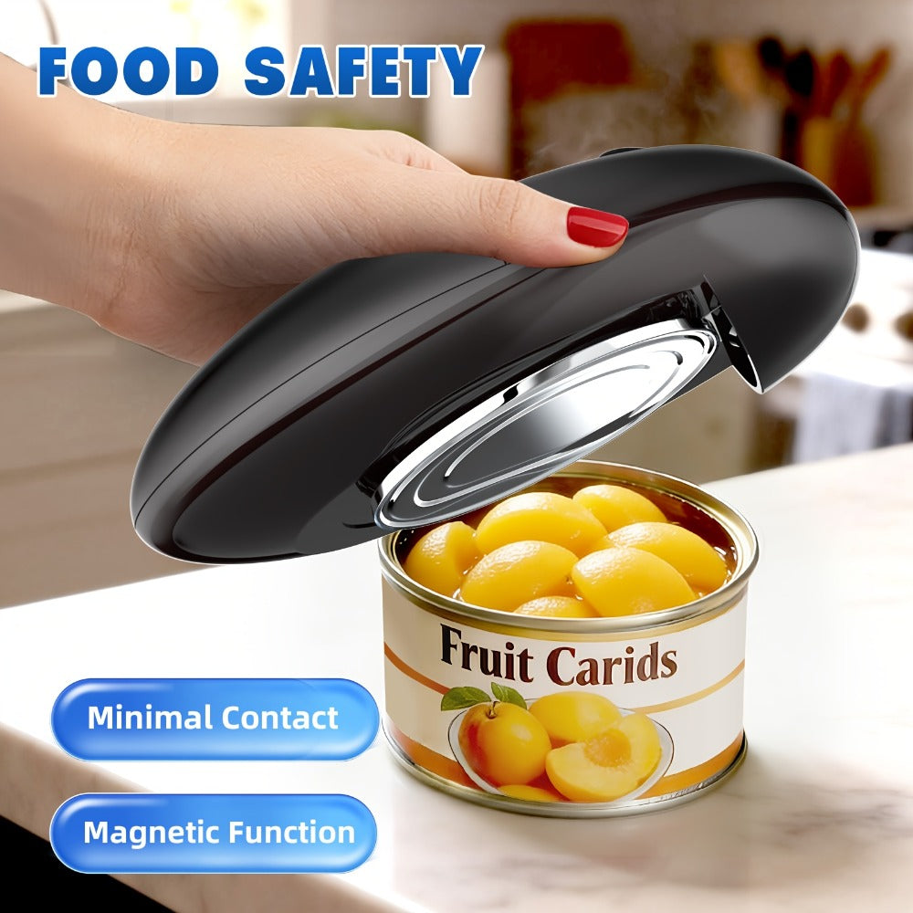 Electric Can Opener One Touch Automatic – Smooth Edge Safety Cut, Hands-Free Operation, Portable Cordless Design for Kitchen & Outdoor, Easy for Seniors & Arthritis Sufferers
