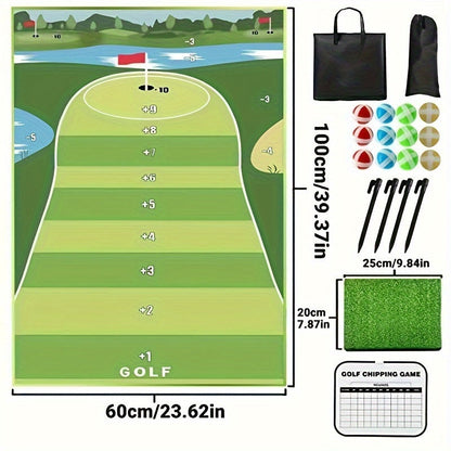 Golf Chipping Game Mat Set for Adults - Indoor Outdoor Golf Game Equipment with 12 Sticky Balls, 4 Ground Stakes, Score Card & 2 Storage Bags, Fun Golf Game for Home Backyard Office