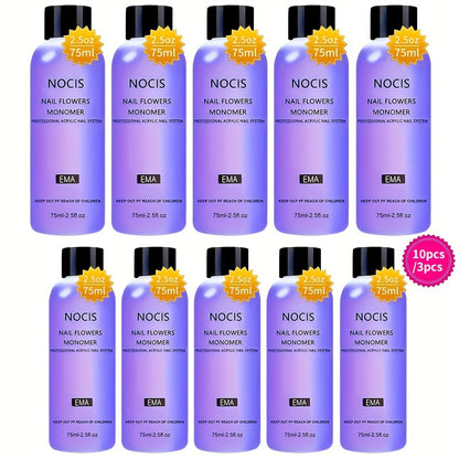 Odorless Acrylic Liquid Monomer Bulk Pack — Professional Crystal Clear Nail Extension Liquid 3pcs 2.54oz or 10pcs 75ml Salon & Home Acrylic Nail System Supply