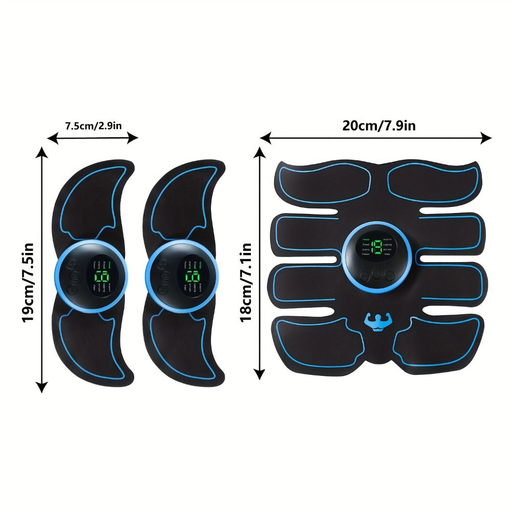 EMS Muscle Stimulator Abdominal Training Belt, Electronic Ab Toner for Whole Body Fitness & Strength Training, Exercise Equipment for Men & Women – 3 Machines + 3 Patches Included