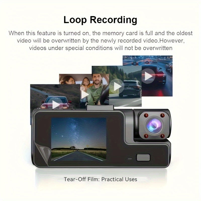Two/Triple Camera Dash Cam - Infrared Night Vision, 1080P Front And 720P Rear,170° Wide Angle & Built-In Audio - Optional 32GB Card, Loop Recording, G-Sensor - Perfect Vehicle Safety Camera 24 Hours Parking Mode for New Cars Or Holiday Gifts