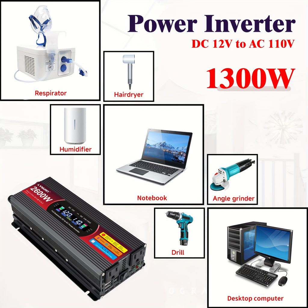 LVYUAN Pure Sine Wave Inverter 3000 Watt/6000W(Peak)Inverter 12V to 110V DC to AC with Remote Controller, LCD Display 4 AC Sockets And 4 USB Charge Ports for Home Car Truck Solar System