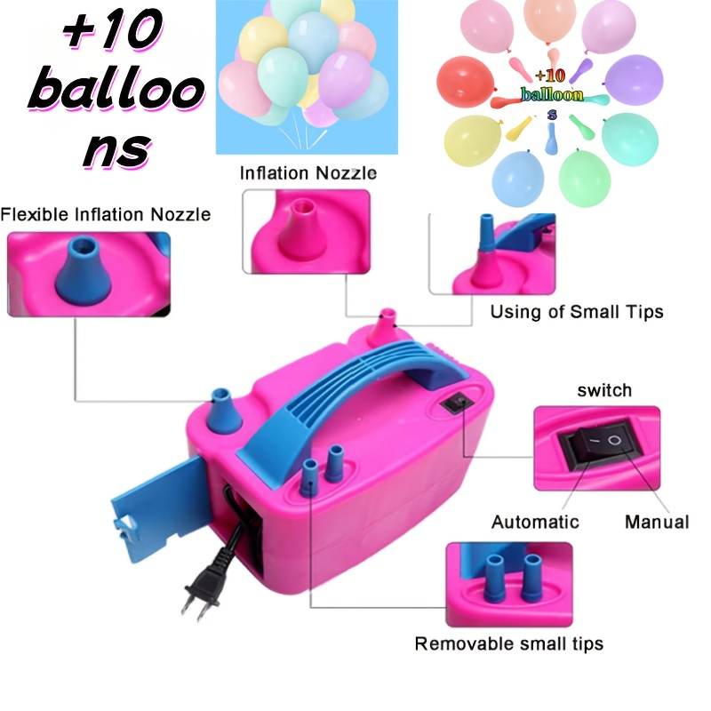 Electric Balloon Pump Double Nozzle 600W – Portable Fast Balloon Blower Inflator for Party Decoration, Birthday, Wedding & Events, 110V-120V, Multiple Colors with Optional Balloon Kit (Green, Rose Red, Pink, Blue, Orange)