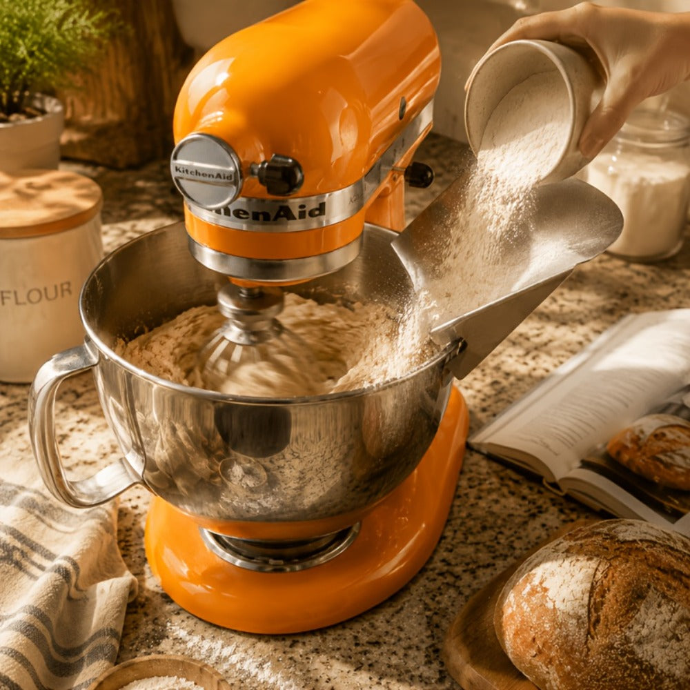 KitchenAid Pouring Chute Stainless Steel Stand Mixer Attachment - Universal Funnel Shield for Tilt-Head & Bowl-Lift 4.5-8 Qt, Anti-Splash Flour Dust Guard, Dishwasher Safe, Gift Box Included