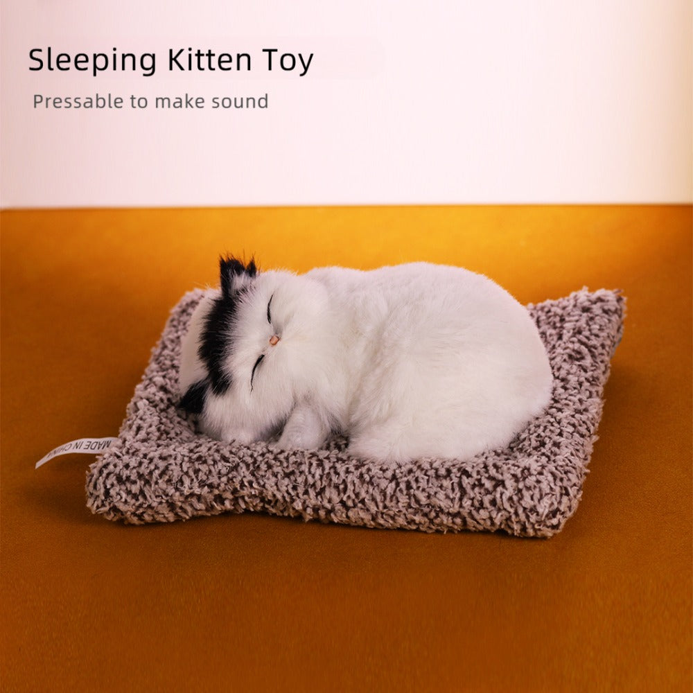 Stuffed Cat Plush Toy Realistic Sleeping Kitten with Meow Sound Soft Faux Fur Simulation Cat Doll Desk Decor Birthday Christmas Gift for Kids Cat Lovers