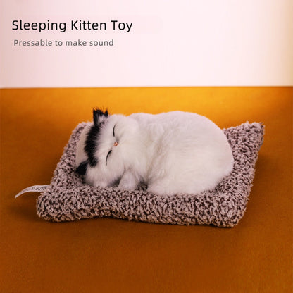 Stuffed Cat Plush Toy Realistic Sleeping Kitten with Meow Sound Soft Faux Fur Simulation Cat Doll Desk Decor Birthday Christmas Gift for Kids Cat Lovers