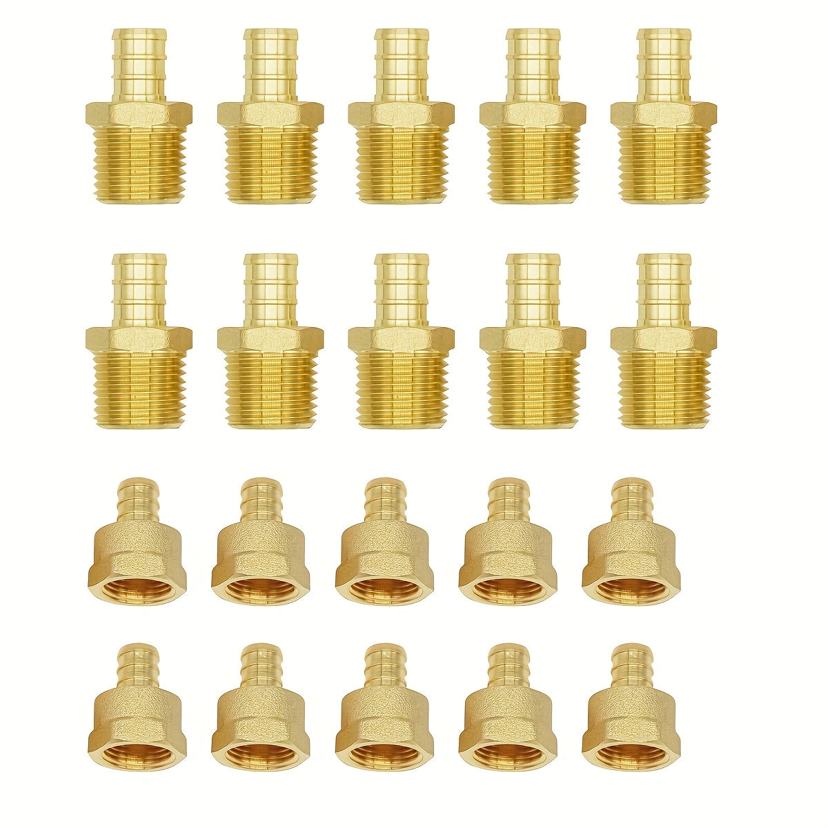 Brass PEX Crimp Adapters 20pcs - 10pcs 1/2" PEX x 1/2" Male NPT & 10pcs 1/2" PEX x 1/2" Female NPT Threaded Adapter, Crimp Fittings for PEX Pipe Plumbing Connections