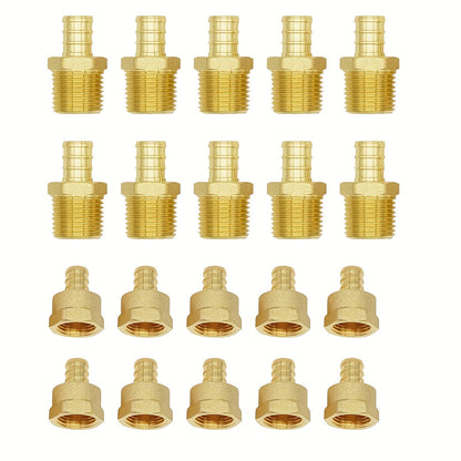 Brass PEX Crimp Adapters 20pcs - 10pcs 1/2" PEX x 1/2" Male NPT & 10pcs 1/2" PEX x 1/2" Female NPT Threaded Adapter, Crimp Fittings for PEX Pipe Plumbing Connections