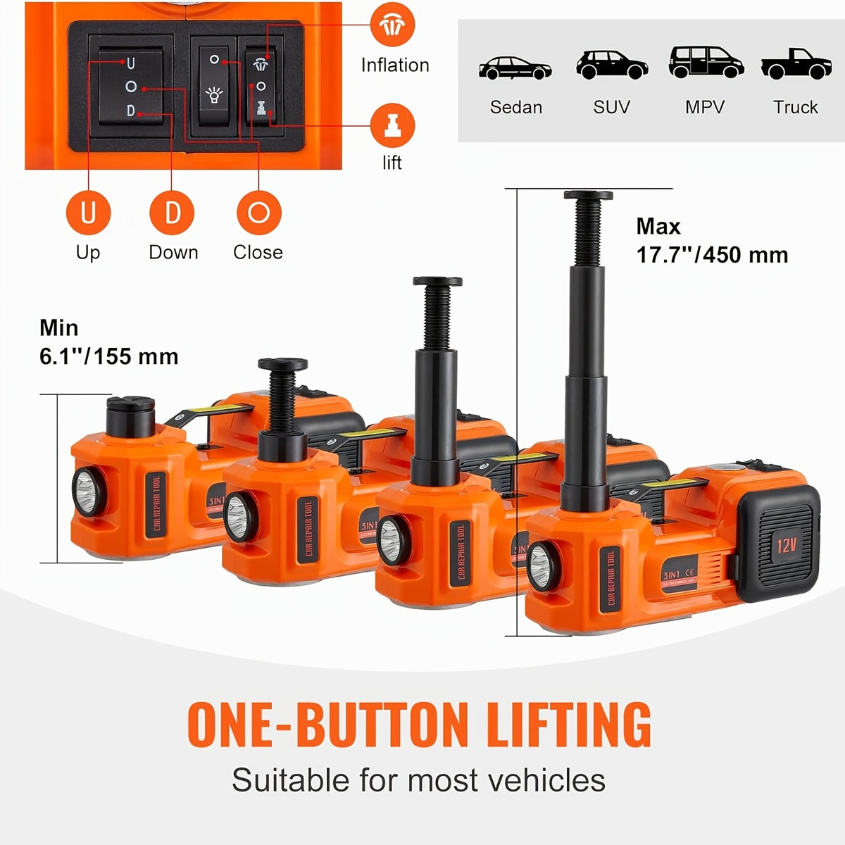 KD FANS Hydraulic Car Jack 12V Electric Jack Kit - 5 Ton/11, 000 LBS Portable Electric Vehicle Jack Kit, Off-Road Emergency Roadside Kit with Raised Wrench And Air Compressor for Tire Change And Garage Repair, Without Battery
