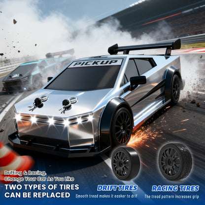 1:24 Scale RC Car 4WD High-Speed Drift Car with LED Lights 2.4GHz All-Terrain Remote Control Car for Boys – Christmas Birthday Halloween Gift (Silvery Grey / Black)