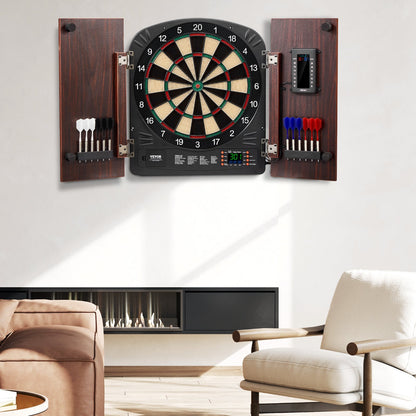 Electronic Dartboard Cabinet Set with LED Scoring – 13.5" Soft Tip, 40 Games 590 Variations, Retro Wood Cabinet, 1-8 Players, 12 Darts & All Accessories Included