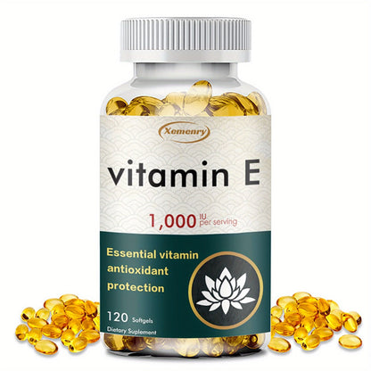 Vitamin E 1000IU Softgels 120 Count High Potency Antioxidant Supplement for Hair, Skin, Nails & Eye Health – Gluten-Free Immune Support 120-Day Supply for Women & Men