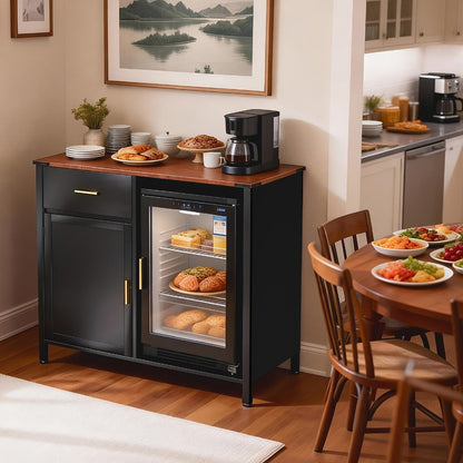 Bar Cabinets and Sideboards, Black Coffee Bar Cabinet with Mini Fridge Compartment & shown in the main product view