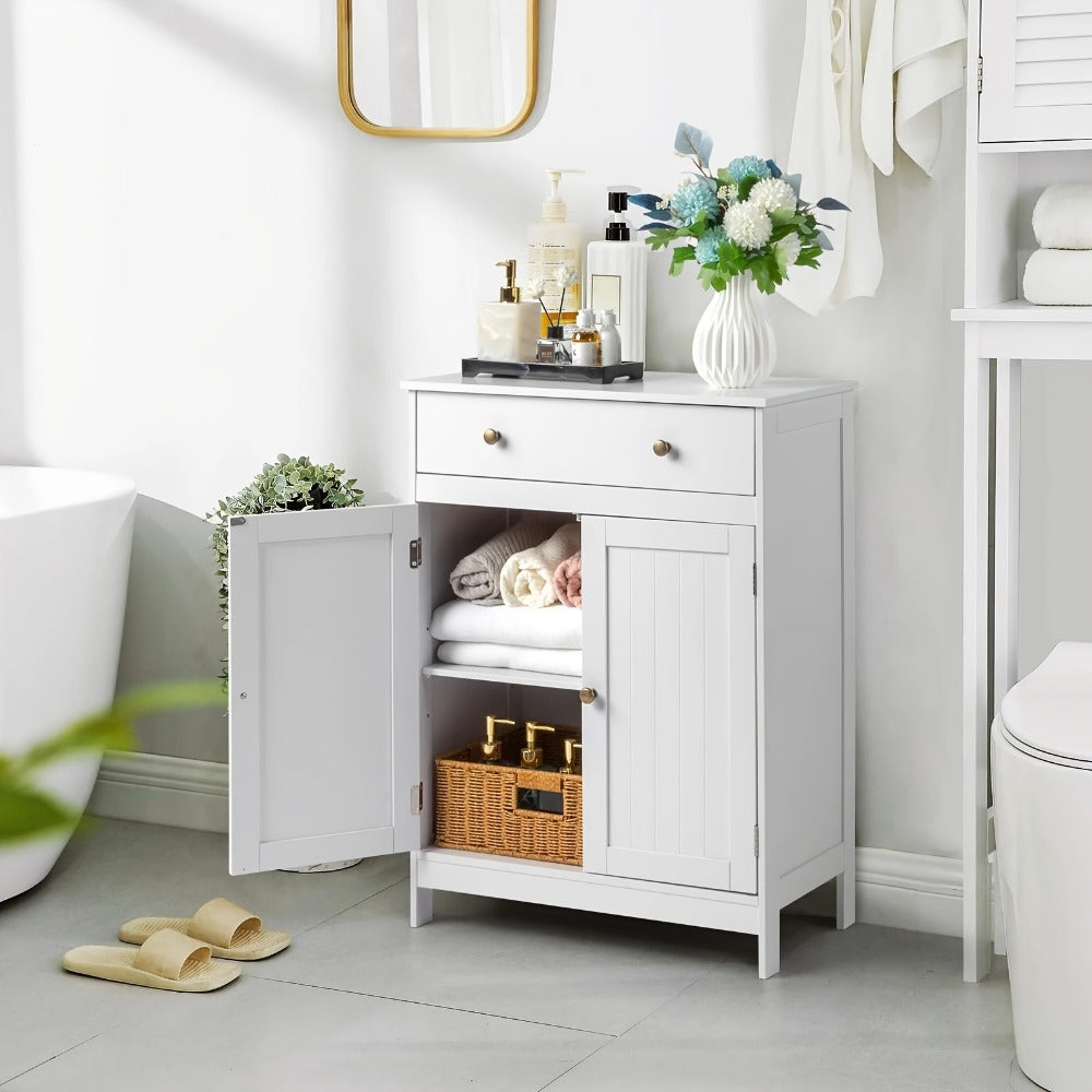 Bathroom Cabinet, Bathroom Storage Cabinet with Double Shutter Doors Soft-Close Drawer shown in the main product view