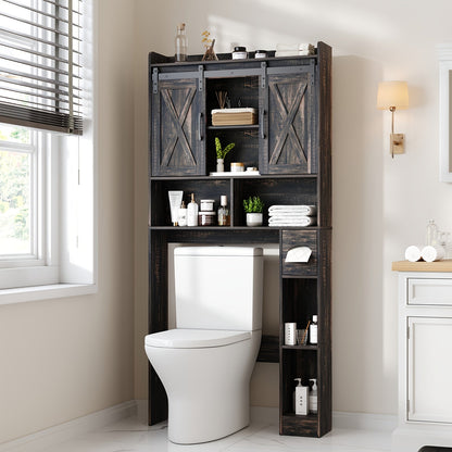 Bathroom Storage Cabinet shown in the Maduro, Sliding Doors option