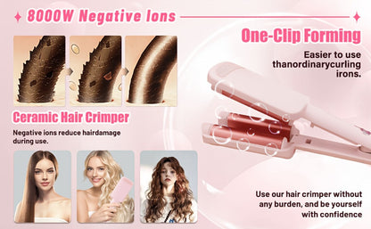 Hair Curling Iron 1.25 Inch - Beach Wave Curling Wand with Dual Voltage, Deep Wave Barrel, Anti-Frizz Ceramic Coating, Easy Home Use, Travel-Ready Styling Tool for All Hair Types