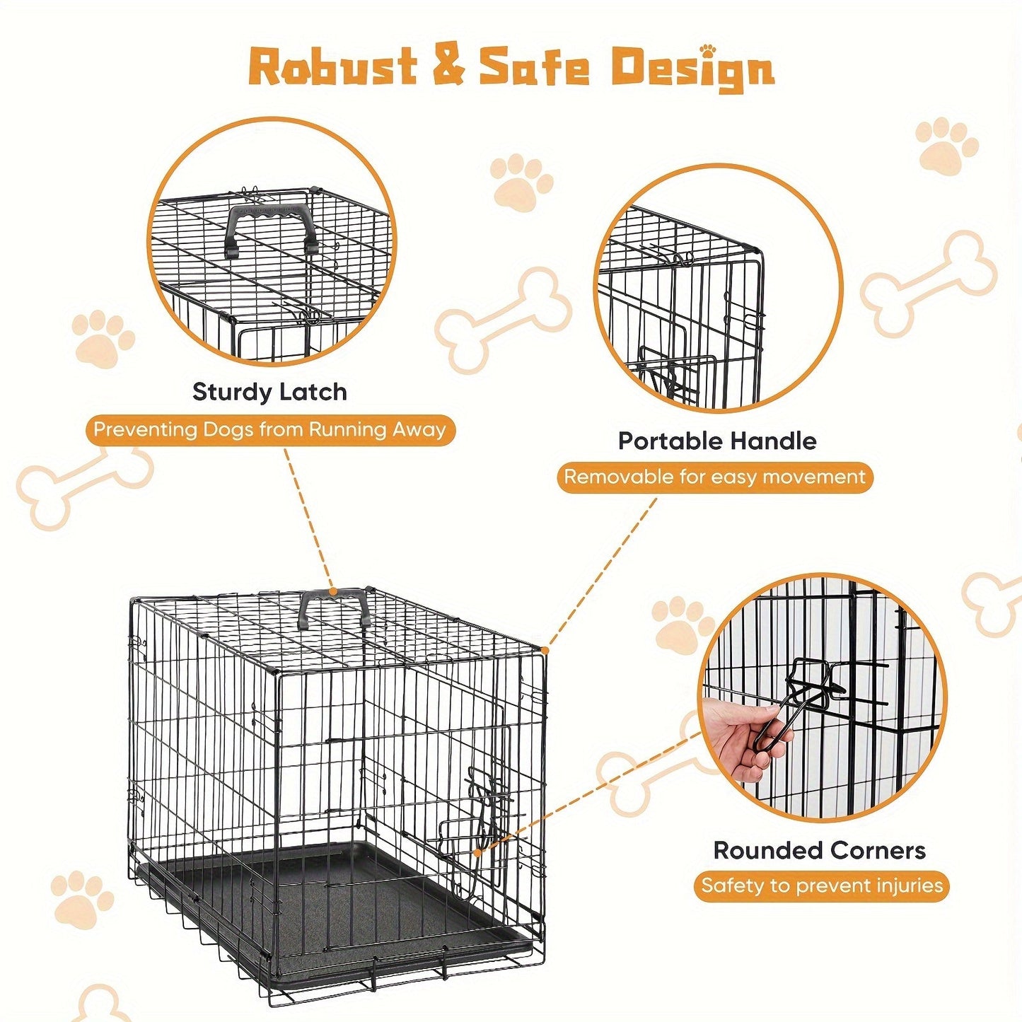 Dog Crate with Divider Panel & Double Door - Folding Metal Wire Dog Cage with Leak-Proof Tray, Indoor Outdoor Travel Pet Kennel for Small Medium Large Dogs, 5 Sizes