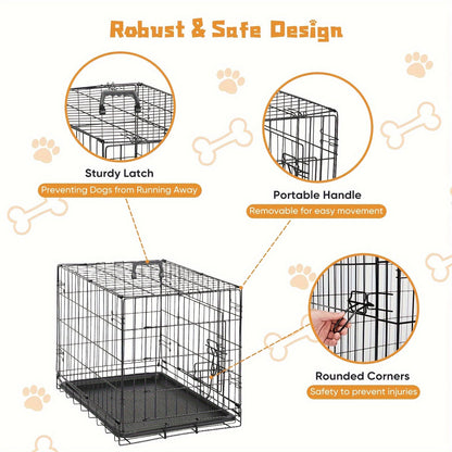 Dog Crate with Divider Panel & Double Door - Folding Metal Wire Dog Cage with Leak-Proof Tray, Indoor Outdoor Travel Pet Kennel for Small Medium Large Dogs, 5 Sizes