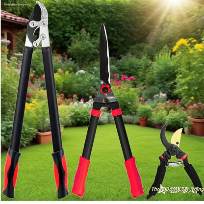 Garden Pruning Shears Set Loppers Hedge Shears & Hand Pruner Combo – Heavy Duty Alloy Steel Branch Cutter Kit with Compound Action, Ergonomic Grip for Yard Lawn Tree Shrub Trimming Indoor Outdoor