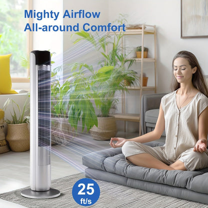 Bladeless Tower Fan 36 Inch | Remote Control, 5-Speed Settings & 4 Operating Modes, Whisper-Quiet 28dB, 12-Hour Timer, Oscillating Standing Fan for Home, Bedroom & Office – Titanium Gray & Black