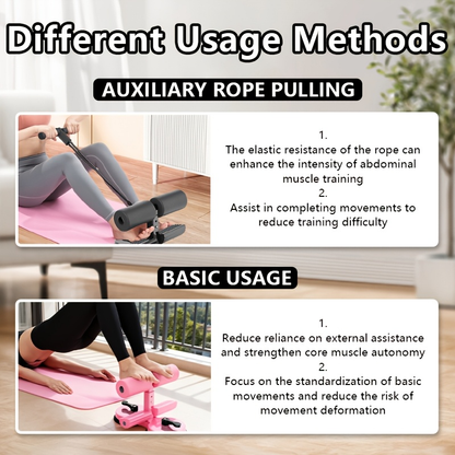 Portable Sit Up Bar with Resistance Bands – 3-Section Adjustable Ab Exercise Bar, Dual Suction Cup Floor Mount, Lightweight Home Gym Fitness Equipment for Core Training in Small Spaces, Black & Pink