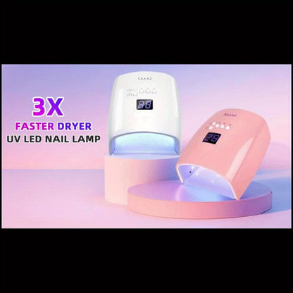 UV LED Nail Lamp 33 LEDs 4 Timer Settings Rechargeable Gel Nail Dryer All Gel Polish Full Hand Curing Low Heat Mode Home Salon Manicure Pedicure Tool Pink Blue White
