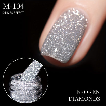 Glitter Gel Nail Polish Set 5 Colors Broken Stone Sparkling – Semi Permanent Soak Off UV LED Nail Gel 0.51oz Each, Long Lasting Multi-Dimensional Glitter Nail Art Polish for Salon & DIY Home Use