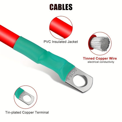 6AWG Battery Inverter Cables - 6-Pack 12-Inch Pure Copper Red & Black Cables with 5/16" Tinned Copper Lugs, PVC Insulated for Car, Truck, Boat, Solar & Battery Pack Parallel or Series Connections