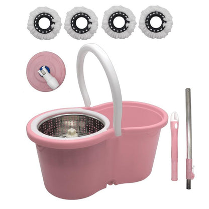 360 Spin Mop and Bucket Set with Wringer - Stainless Steel Extended Handle Spinning Mop Bucket System with Microfiber Mop Refills for Hardwood, Tile & Laminate Floor Cleaning, Black Blue Pink Red
