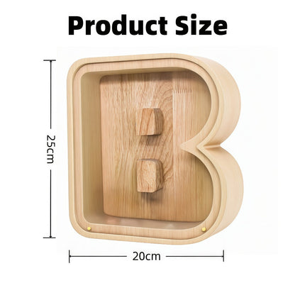 Alphabet Letter Piggy Bank A-Z Wooden Coin Bank Large Capacity Transparent – Personalized Savings Box for Kids | Back to School, Christmas & Birthday Gift