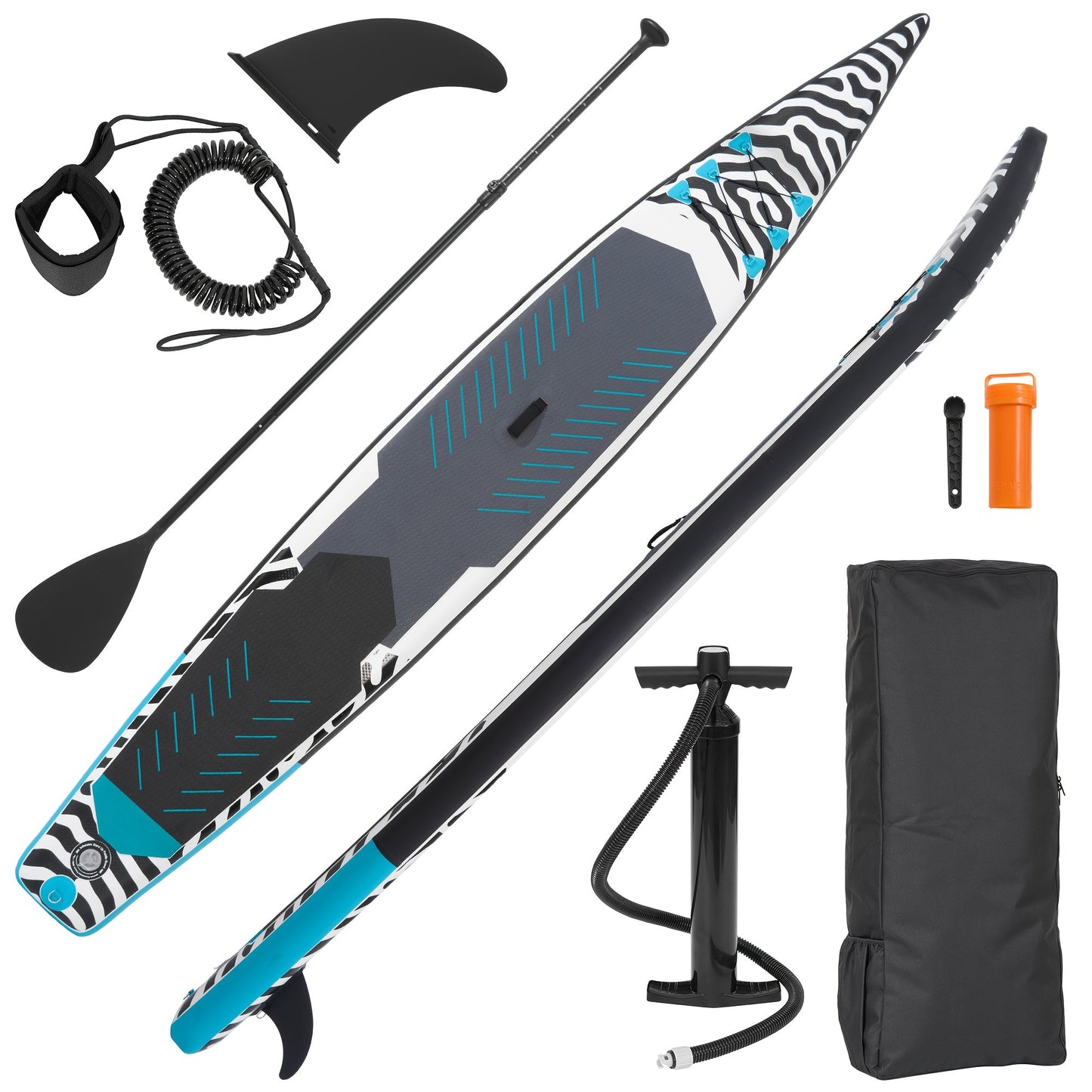 14ft Inflatable Racing Paddle Board SUP with Pump Adjustable Paddle & Backpack – 3D Non-Slip EVA Deck Ultra-Lightweight 23lbs Touring Stand Up Paddleboard for Youth Adults