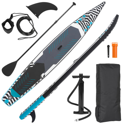 14ft Inflatable Racing Paddle Board SUP with Pump Adjustable Paddle & Backpack – 3D Non-Slip EVA Deck Ultra-Lightweight 23lbs Touring Stand Up Paddleboard for Youth Adults