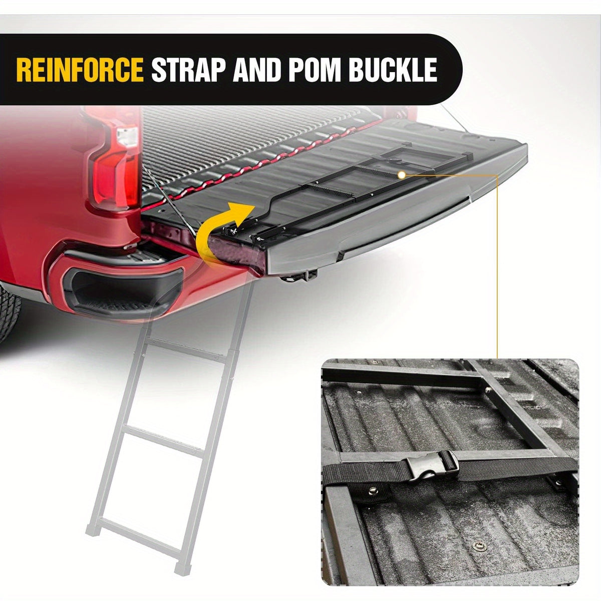 WAYWE Foldable Truck Tailgate Ladder for Pickup with Aluminum Step Grip Plates, Replaceable Rubber Ladder Feet & Stainless Steel Self Drilling Hex Screws for Easy Installation Folding Heavy Duty Tire Step Fit Tire From 10inch to 15inch