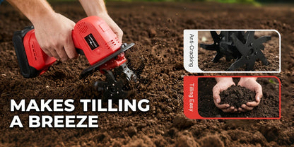 Cordless Electric Cultivator 20V Lightweight Handheld Rotary Tiller – 9-Inch Width 6.6-Inch Depth, 1 or 2 Batteries & Charger, Garden Soil Tiller for Courtyard Farmland Vegetable Garden Raised Bed