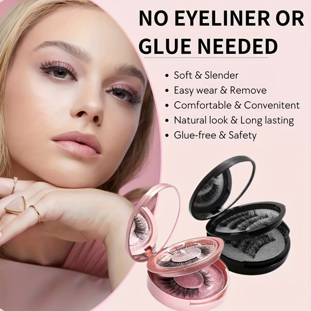 8-Pair Glue-Free Dual Magnetic False Eyelashes 3D Reusable Set — No Eyeliner Needed, Waterproof, Includes Applicator Clip, Natural Look for Daily Wear & Special Occasions