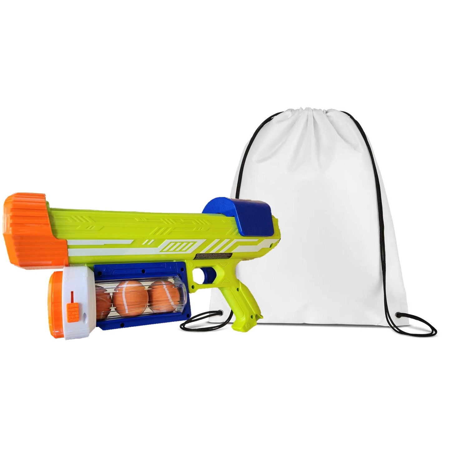 Dog Tennis Ball Launcher Bundle – 18-Inch Fetch Blaster with 3 Balls, Attachment Canister & String Backpack for On-the-Go Play
