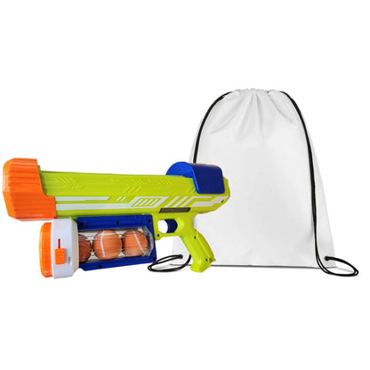 Dog Tennis Ball Launcher Bundle – 18-Inch Fetch Blaster with 3 Balls, Attachment Canister & String Backpack for On-the-Go Play