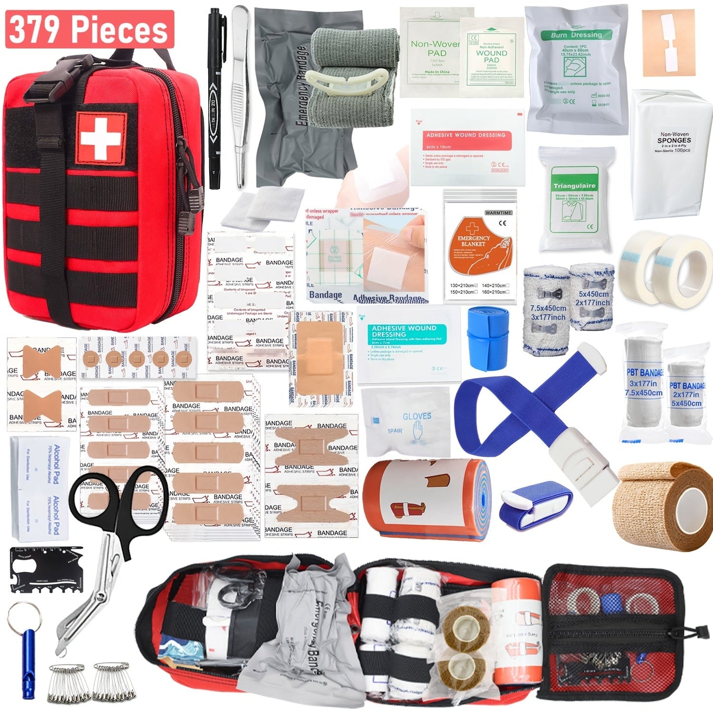 379-Piece First Aid Kit – Complete Emergency Safety Supplies for Home, Outdoor Hiking, Camping & Survival