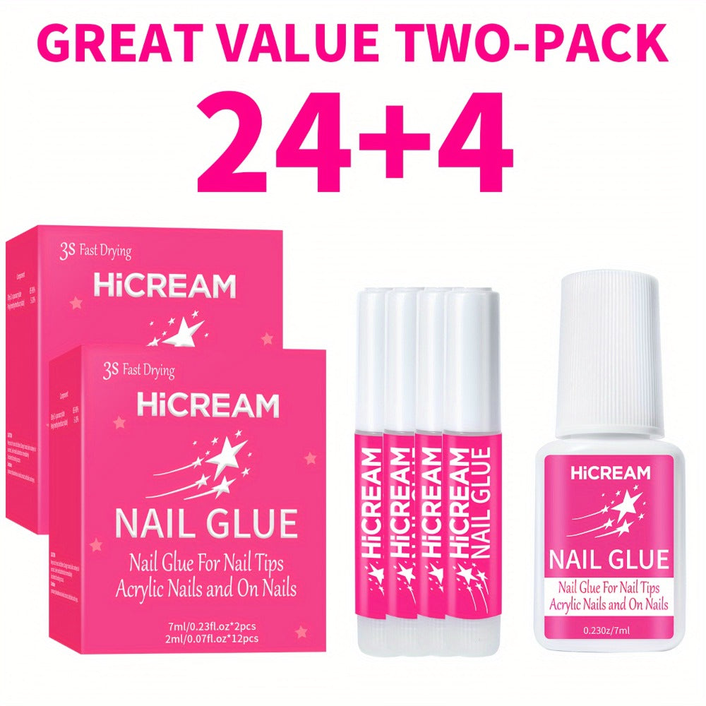 Nail Glue Set for Press On Nails Water Resistant Unscented Brush On Liquid Adhesive DIY Nail Art Enhancement Gel Formula Multi-Pack 14pcs 28pcs