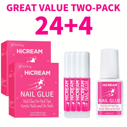 Nail Glue Set for Press On Nails Water Resistant Unscented Brush On Liquid Adhesive DIY Nail Art Enhancement Gel Formula Multi-Pack 14pcs 28pcs