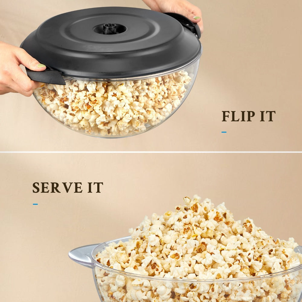 Popcorn Machine 800W Electric Stirring Popcorn Maker – 6-Quart Non-Stick Plate, Quick-Heat Technology, Cool-Touch Handles, 2-in-1 Lid & Bowl for Home Movie Night