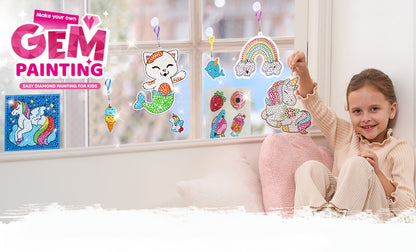 Diamond Gem Painting Kit for Girls Ages 6+ 16 Projects – 5D Gem Art Set with 2800+ Gems Unicorn Suncatchers Keychains Necklaces Stickers, All-in-One Arts Crafts Birthday Christmas Gift