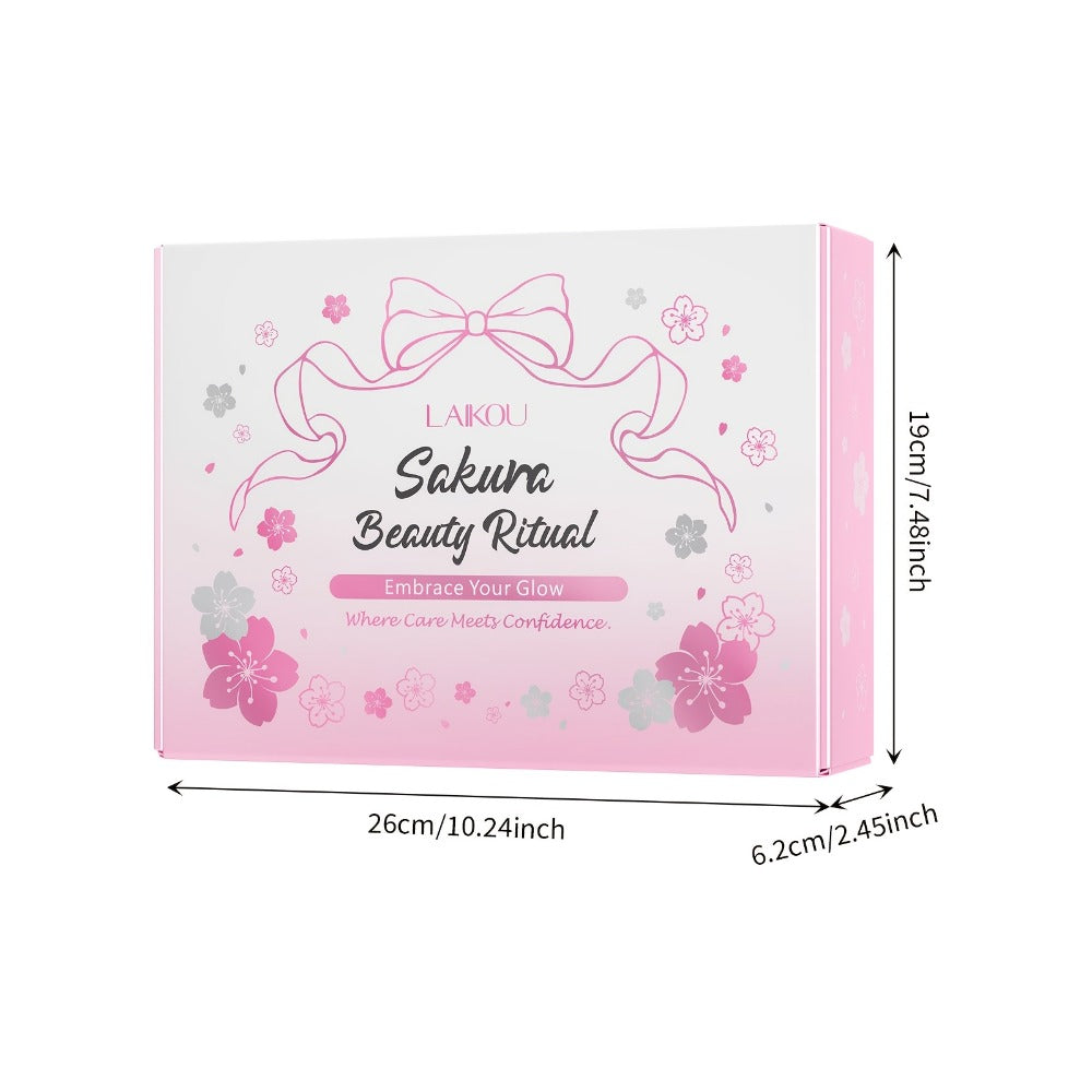 Cherry Blossom Sakura Skincare Gift Set Complete 9-Step Routine — Essence Cream Cleanser Toner Eye Cream Mud Mask Exfoliating Mask Eye Mask Lip Balm for Women Birthday Gift