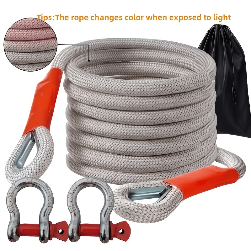 Heavy Duty Recovery Tow Rope, 7500 LBS Break Strength | Emergency Tow Rope for Truck, for Jeep, ATV & More, Towing Strap with 2pcs D Ring Shackles, Reflective Safety Flag, Storage Bag, Durable Polyamide Material