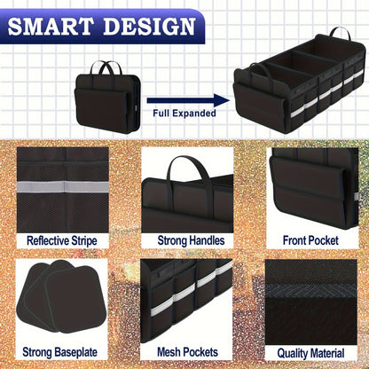 Car Trunk Organizer for SUV - Large Collapsible Multi-Compartment Storage with Non-Slip Bottom, Heavy Duty Cargo Organizer for Road Trips, Travel & Daily Use