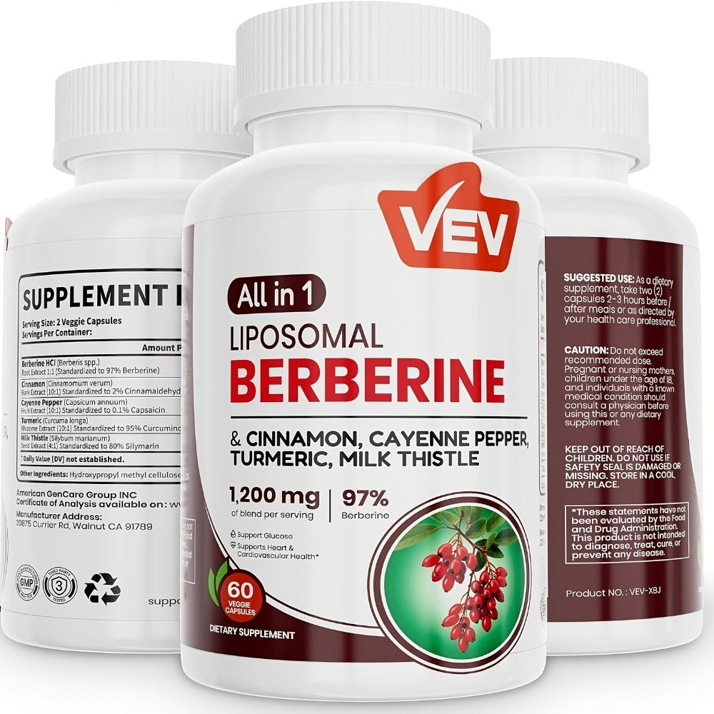 Berberine Supplement with Ceylon Cinnamon, Cayenne Pepper, Turmeric & Milk Thistle – Blood Sugar, Metabolic & Liver Health Support Formula | Daily Multi-Herb Capsules for Adults